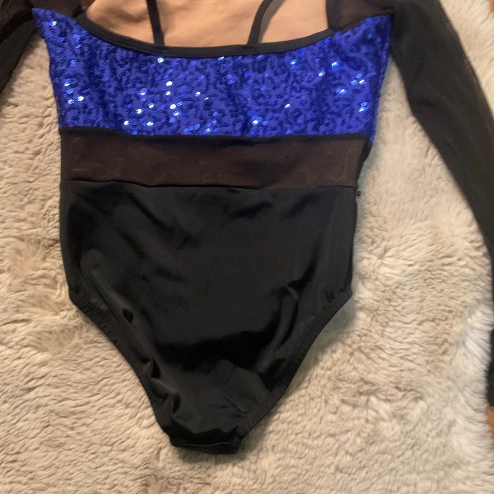 Revolution Dance Leotard Costume‎ Child Medium Sequin Long Sleeve Mesh Girls